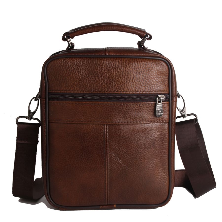 100 Genuine Leather Cowhide Men's Bag Brown Messenger Grained Sturdy