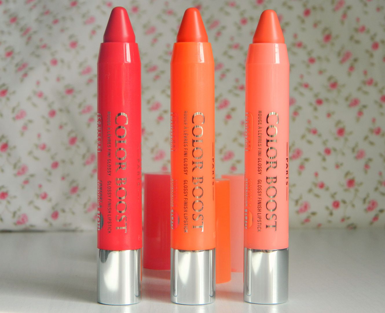 Bourjois Color Boost Lip Crayons Red Sunrise Orange Punch Peach On The Beach Bullet Review Belle-amie UK Beauty Fashion Lifestyle Blog