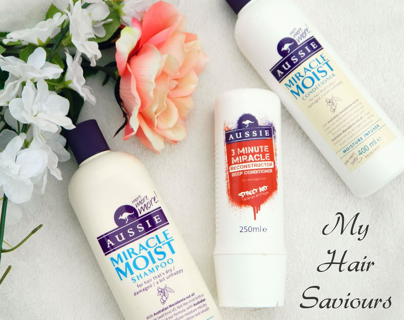 My Hair Saviours Aussie Miracle Moist Shampoo Conditioner 3 Minute Miracle Reconstruction Deep Conditioner Belle-amie UK Beauty Fashion Lifestyle Blog