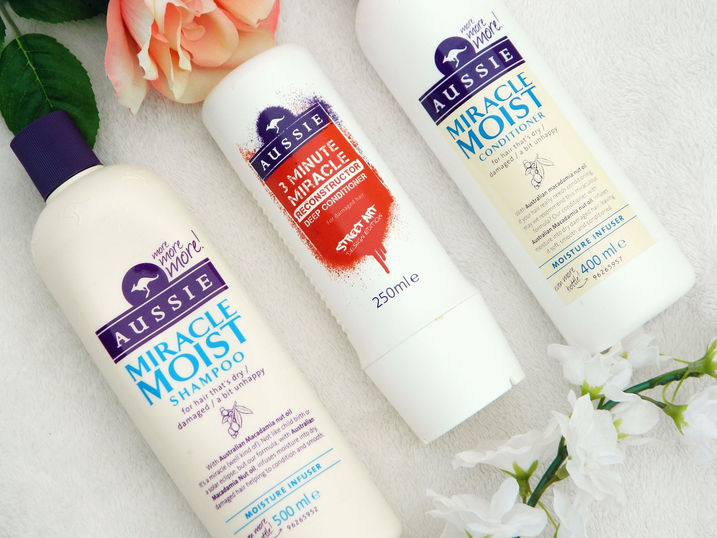 My Hair Saviours Aussie Miracle Moist Shampoo Conditioner 3 Minute Miracle Reconstruction Deep Conditioner Review Belle-amie UK Beauty Fashion Lifestyle Blog