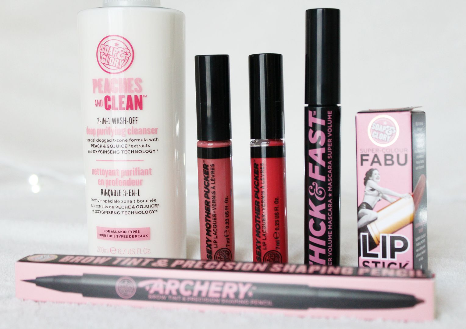 Soap And Glory Beauty Haul Winter 2015 Peaches And Clean Sexy Mother Pucker Lip Lacquer Thick And Fast Super Colour Fabu Lipstick Archery Belle-Amie UK Beauty Fashion Lifestyle Blog