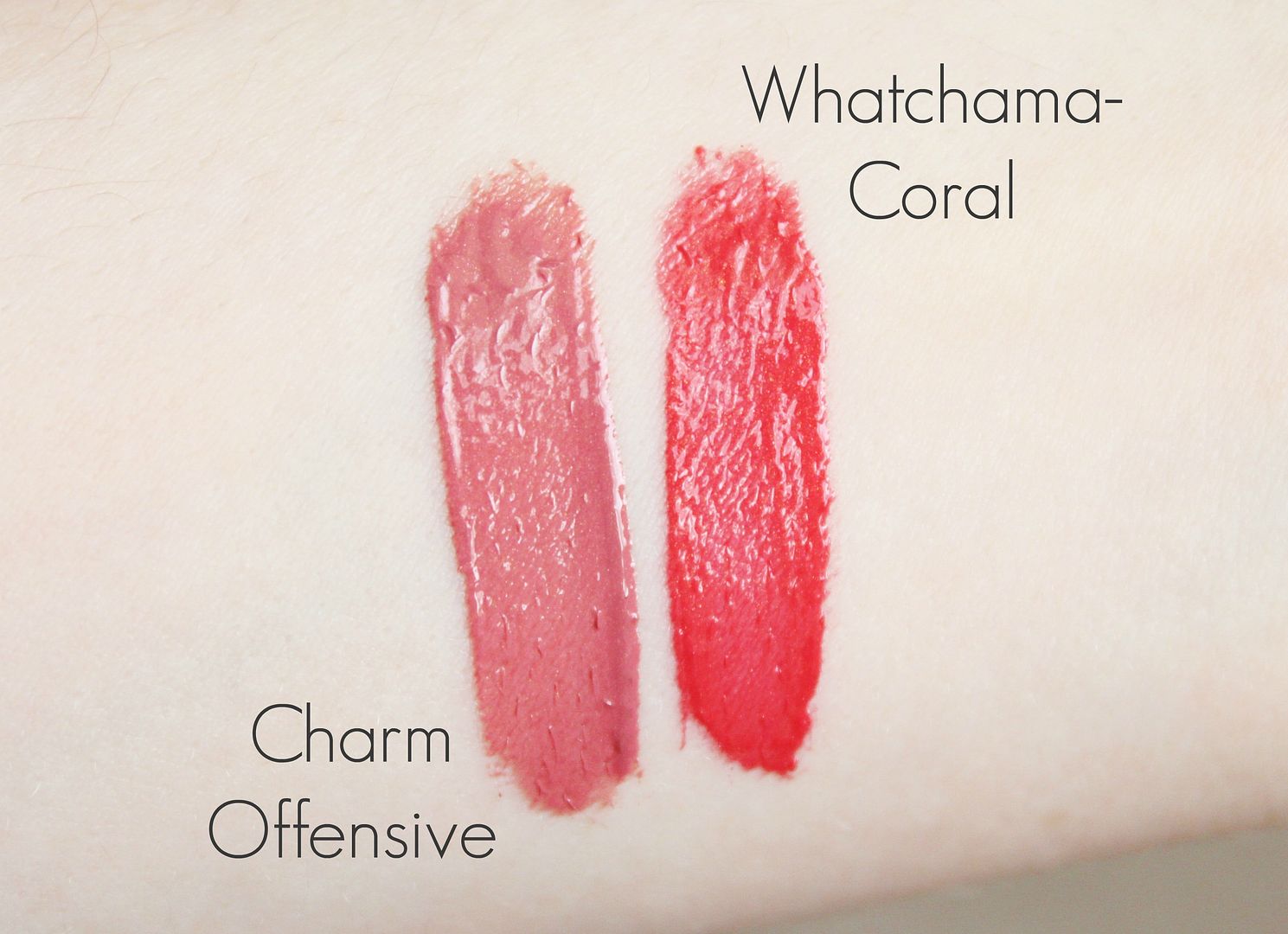 Soap And Glory Sexy Mother Pucker Lip Lacquers What Cha Ma Coral Charm Offensive Bold Spring Lips Swatch Review Belle Amie UK Beauty Fashion Lifestyle Blog