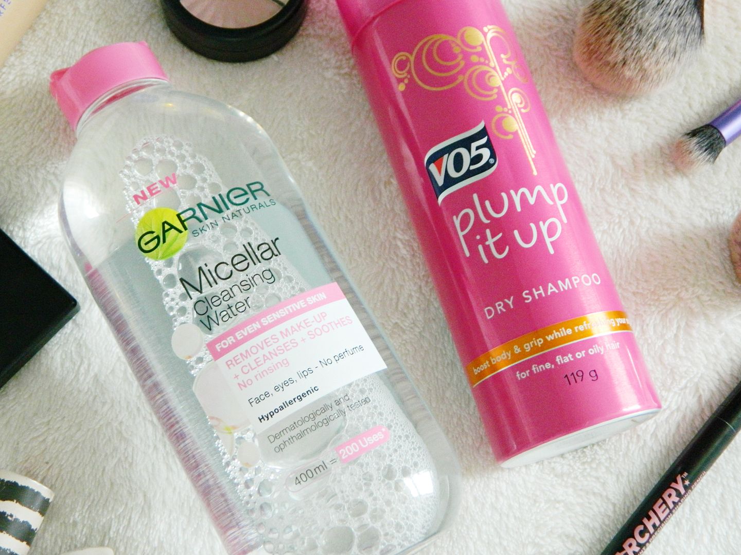 Top Favourite High Street Drug Store Products Garnier Micellar Water VO5 Pump It Up Dry Shampoo Belle-Amie UK Beauty Fashion Lifestyle Blog