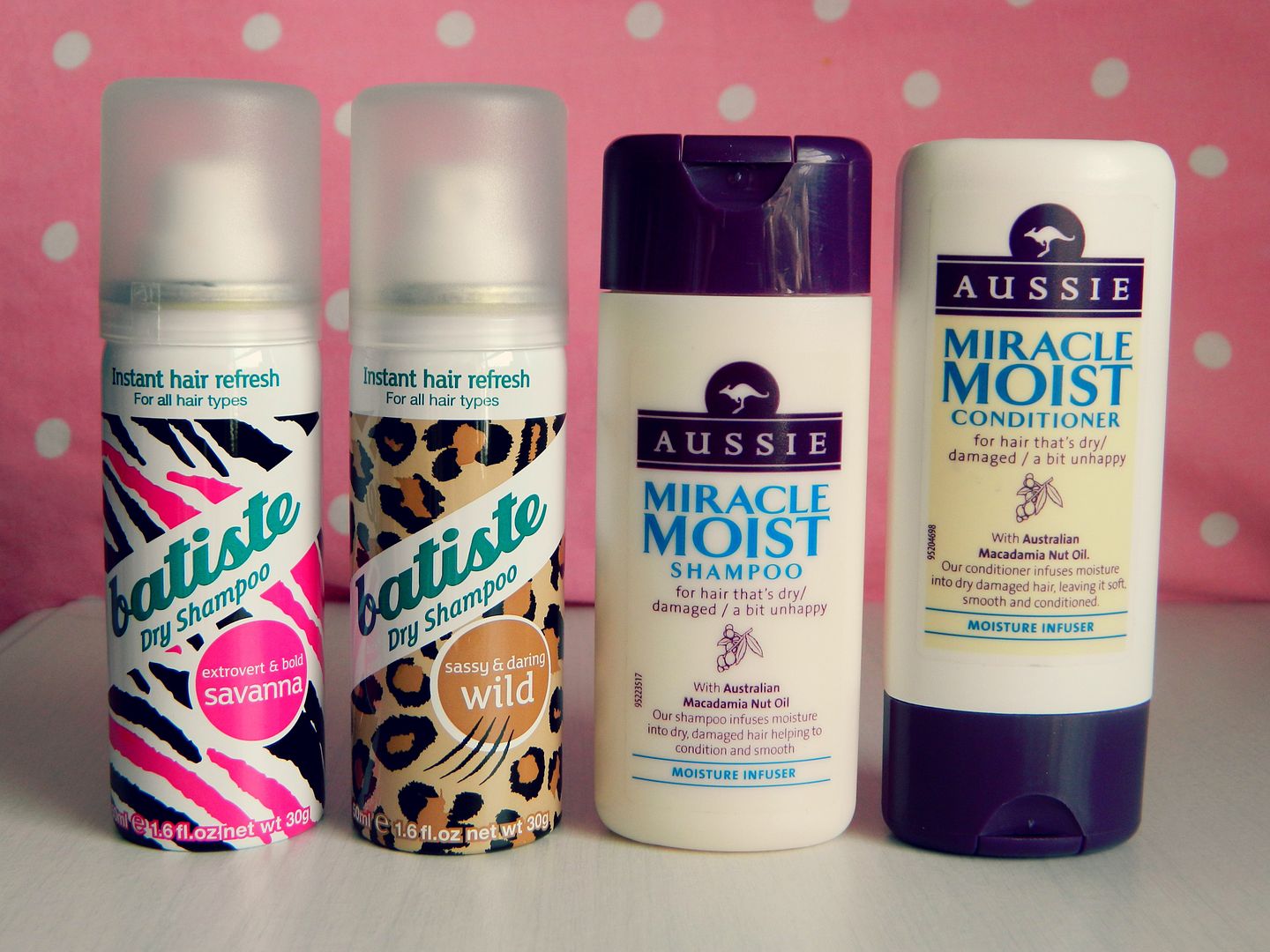 What I Am Taking On Holiday Aussie Miracle Moist Shampoo And Condition Batiste Belle-amie