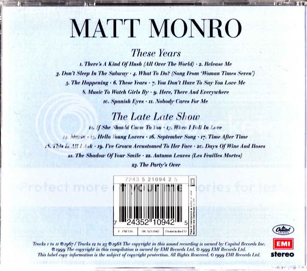 Matt Monro   These Years/The Late Late Show (1999) MINT 2 classic lp